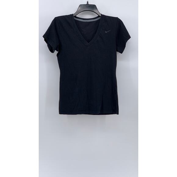 NIKE Women's Black-White V-Neck Swoosh Short Sleeve Active Top SZ S - Picture 1 of 10